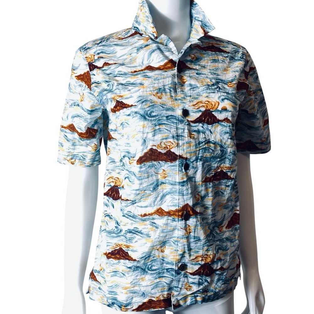 Pataloha Hawaiian Volcano Ocean Print Button Up Shirt XXL Boys Tropical Camp